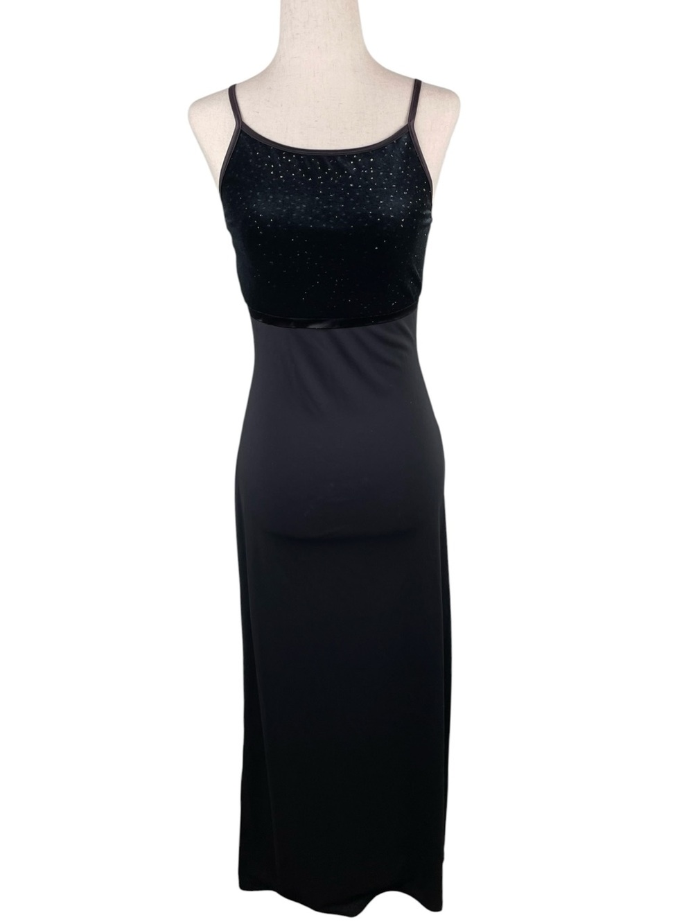 Vintage Y2K Byer Too Sparkly Black Velvet Top Maxi Slip Dress Small Whimsigoth